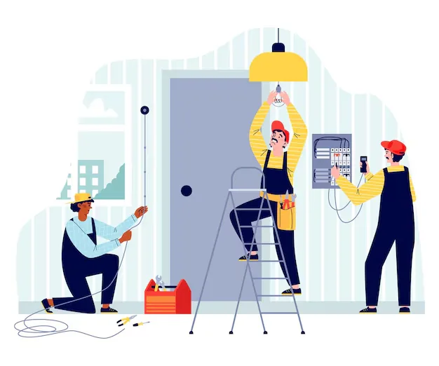 Ilustracija: električari izvode instalaciju, rasvjetu i razvodni ormar