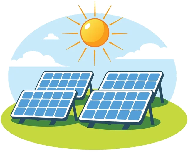 Ilustracija: solarni paneli i sunce